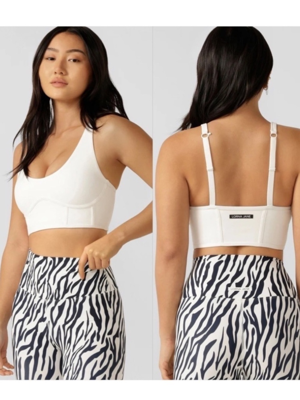 NWOT Lorna Jane Long-Line Corset Sports Bra Porcelain